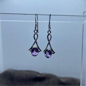 Sterling Silver Natural Amethyst Dangle Earrings